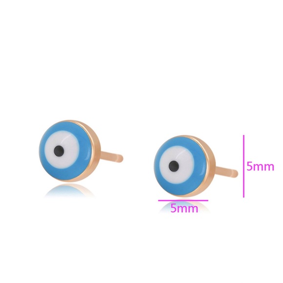 Stud Earrings 18k Gold Plated Blue Evil Eye - Picture 3 of 11